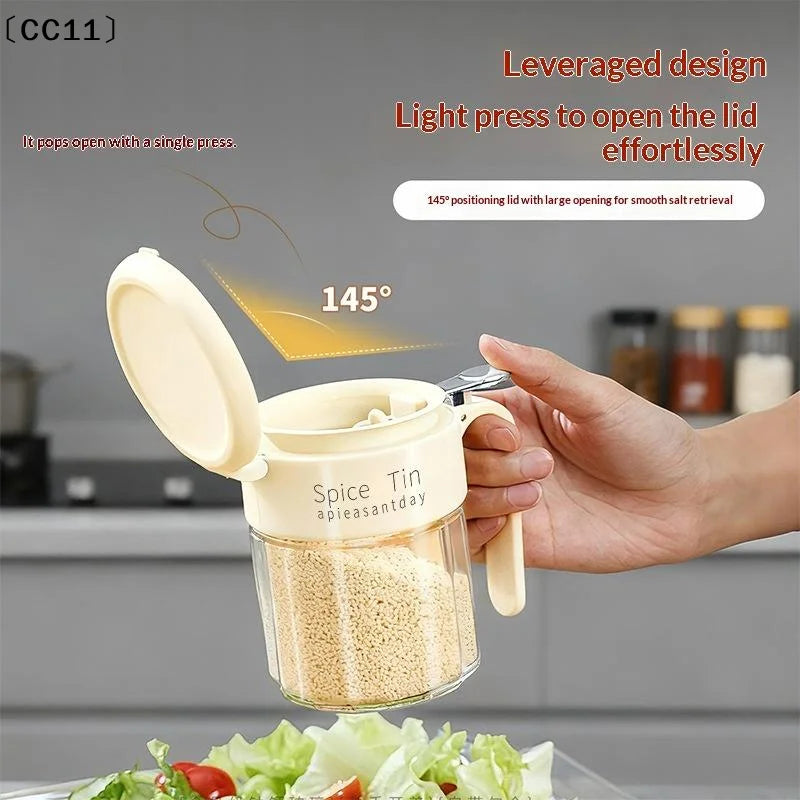 Glass Spice Jar Built-in Spoon Handle Airtight Seasoning Container Qme