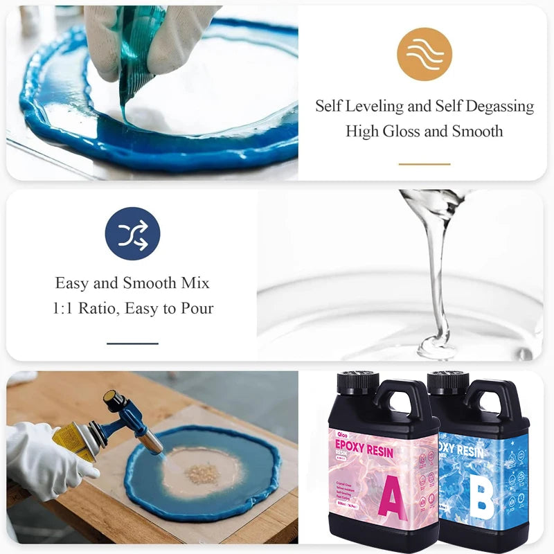 Heat Resistant 1:1 Epoxy Resin Kit Ultra Clear Fast Cure Epoxy Resin for Coasters, Countertops, Bar Tops & Creative Craft Use Qme