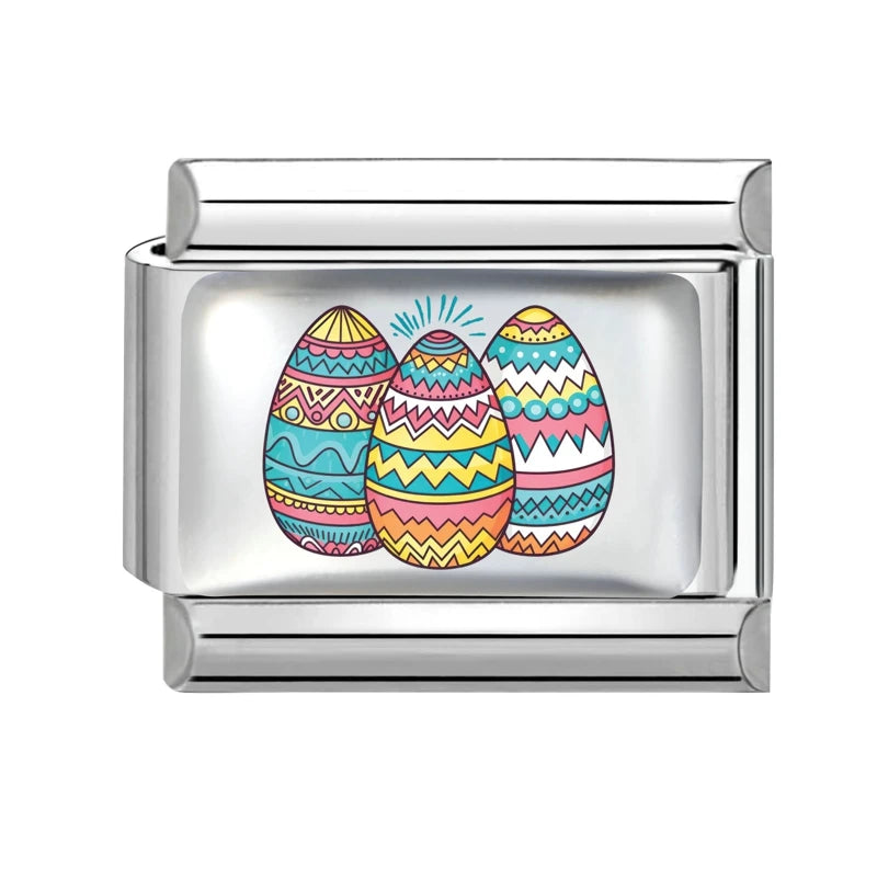 Spring Fashion 1pc Colorful Eggs Rabbit Tulip Easter Italian Link Fit 9mm Bracelet Making DIY Stainless Steel Charm Jewelry Gift Qme Style 30
