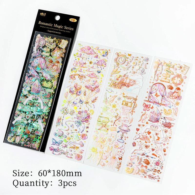 3 pcs/lot INS Laser Bronzing Stickers Adhesive Diy Sticker for Planner Diary Album Scrapbooking Stationery supplies Qme A