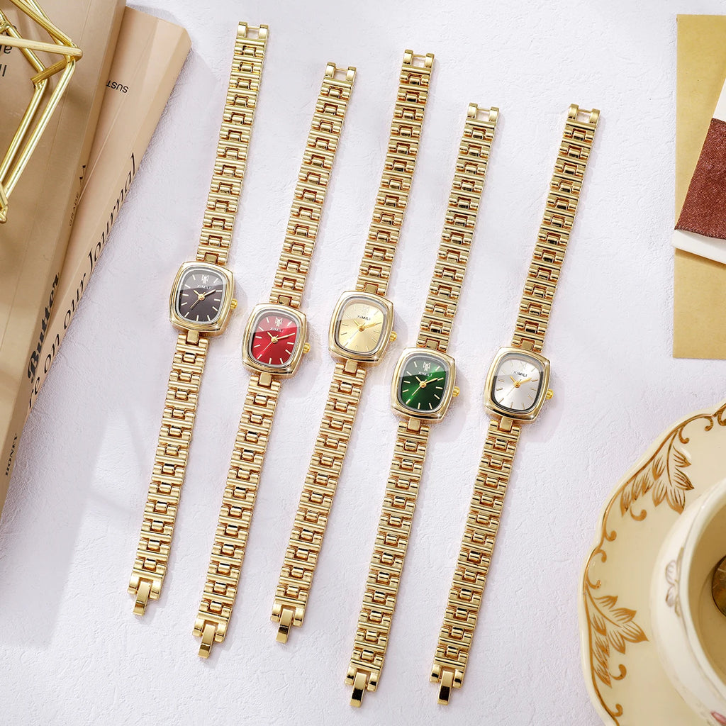 Ladies' Gold Tone Quartz Watch, 5 Colors Available with Minimalist Dial, Perfect Gift for Her Qme
