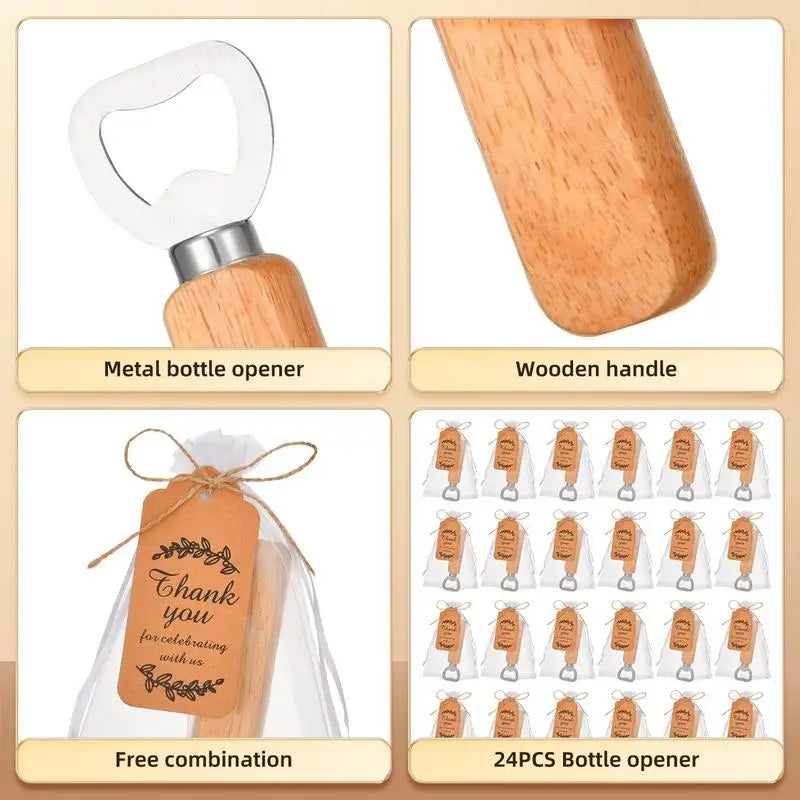 Stainless Steel Beer Bottle Opener With Wooden Handle Wedding Gifts For Guests Kitchen Bar Tools Promotion Gift With 24 Pcs Qme