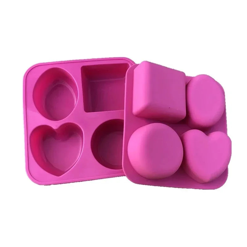 4 Cavity Soap Molds Round Oval Heart Square Shape Handmade Cake Qme
