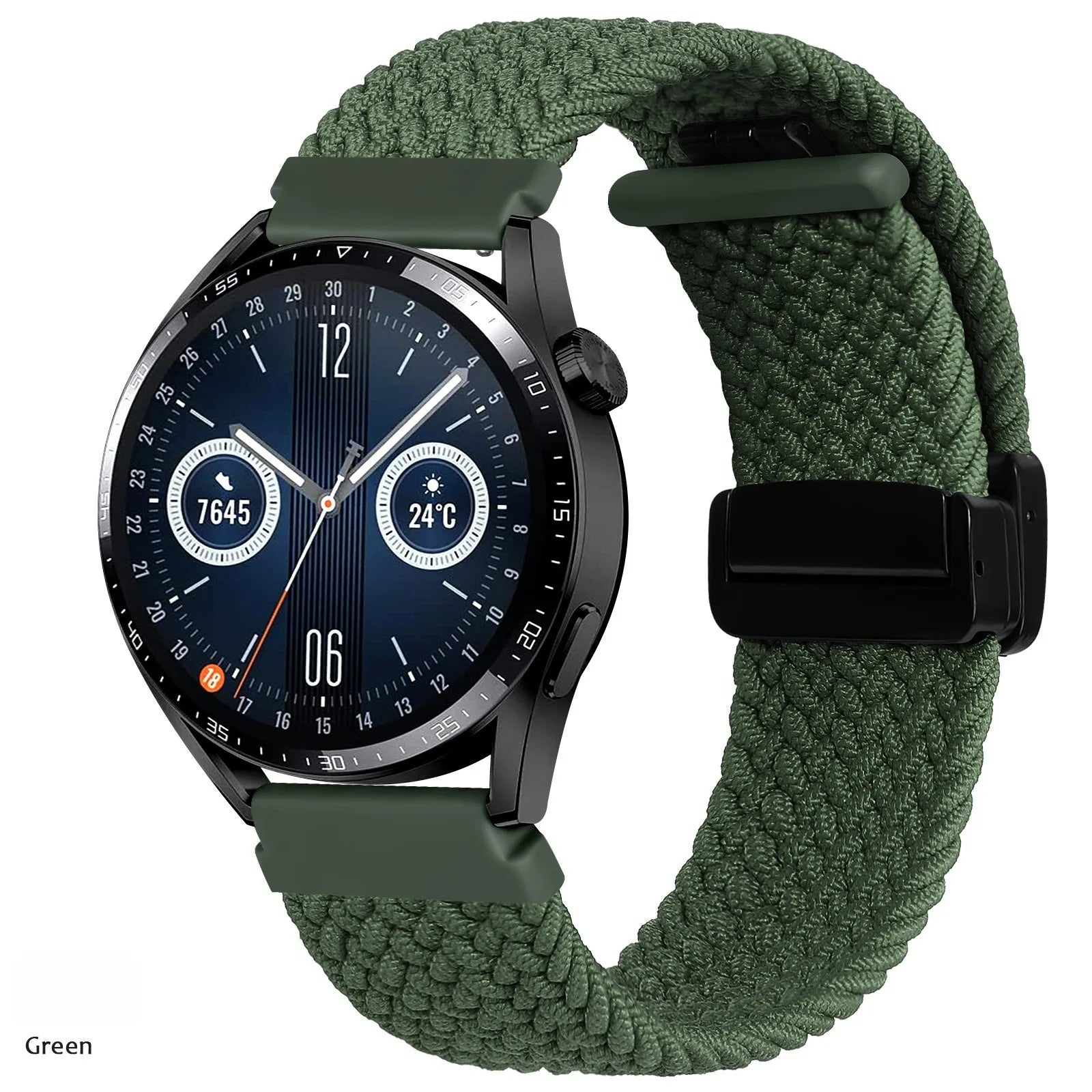 A Adjustable Nylon Braided Watch Strap with Folding Buckle Magnetic Wristband for Samsung Watch 5 6 7 Huawei GT5 GT6 Qme green 20mm