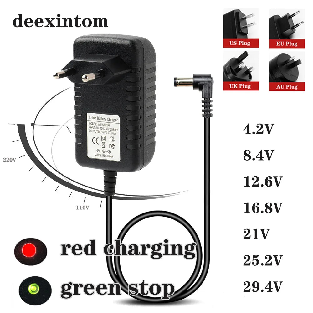 4.2V 8.4V 12.6V 16.8V 21V 25.2V 29.4V 1A 2A 3A 18650 Lithium Battery Charger for Lithium Battery Pack 90 Degree Elbow Qme