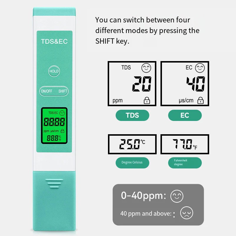 3-In-1 Digital Water Tester TDS EC Thermometer 0-9990 Ppm Drinking Qme