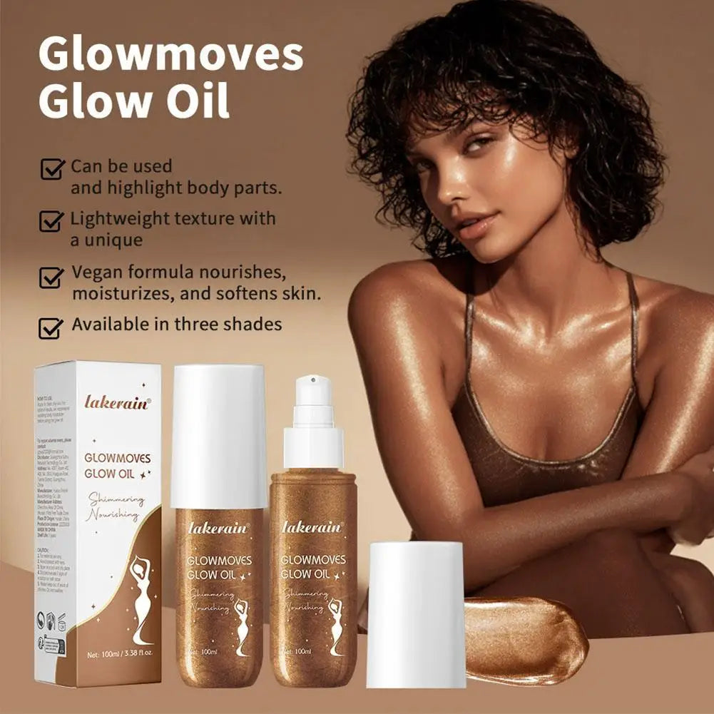 Lakerain Glowmotions Glow Body Oil 100ml Long Lasting Hydrating Shimmer Bronze Non-Greasy Summer Body Care Glow Oil Makeup Qme