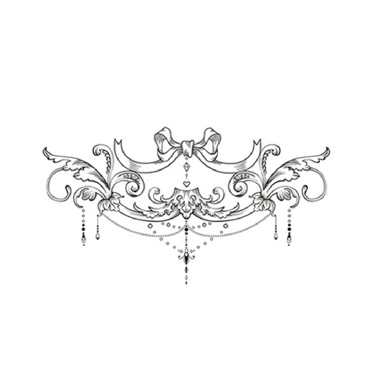 Black element sexy bow chest tattoo sticker, wave pattern, back and abdomen realistic temporary waterproof sticker. Qme