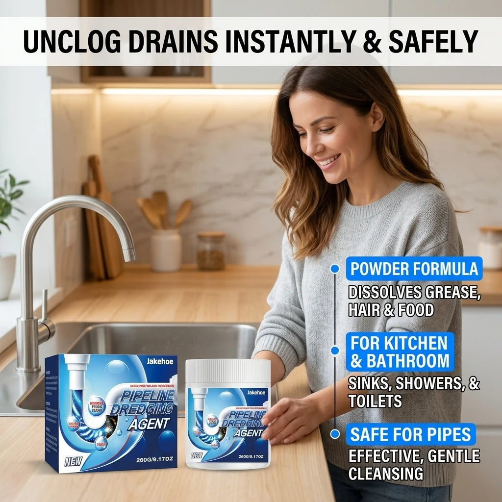JAKEHOE Pipeline Dredging Agent Removing Grease Buildup Eliminate Pipe Odor Prevent Clogging Fast-Acting Powerful Drain Cleaner Qme