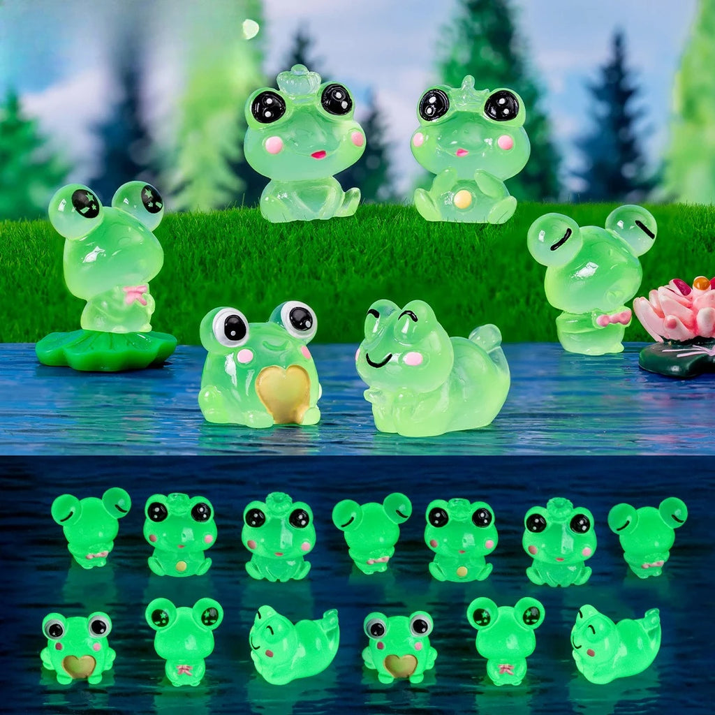 6/12/18/24 Pcs Luminous Mini Frog Figurines Glow In Dark Resin Frogs Moss Terrarium Dollhouse DIY Craft Decor Accessories Qme