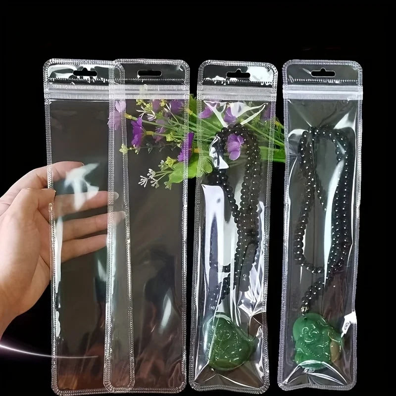 100pcs Self Sealing Bag With Hanging Hole, Reusable Zipper Storage Lock, Plastic Hanging Bag For Packaging Jewelry Decoration Qme