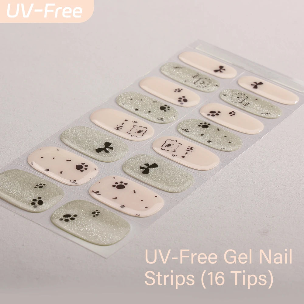 16Tips Full Cover Nail Stickers Sparkling Cat Eyes Polka Dot UV-Free Qme CMK-0104