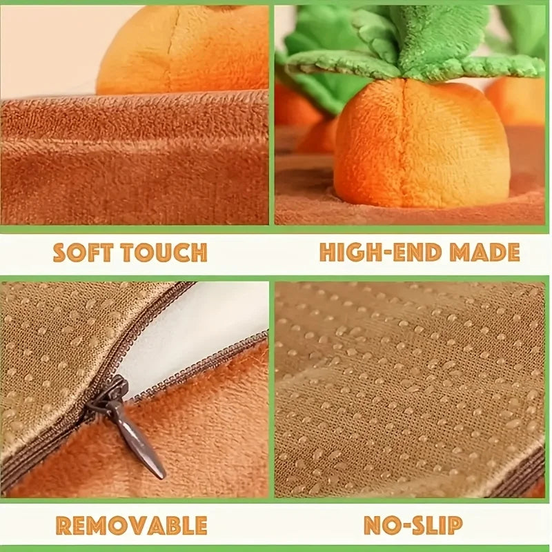 Interactive dog toy, carrot nose hair pad dog plush puzzle toy, nose hair feeding game pet stress relief with 4 carrots Qme
