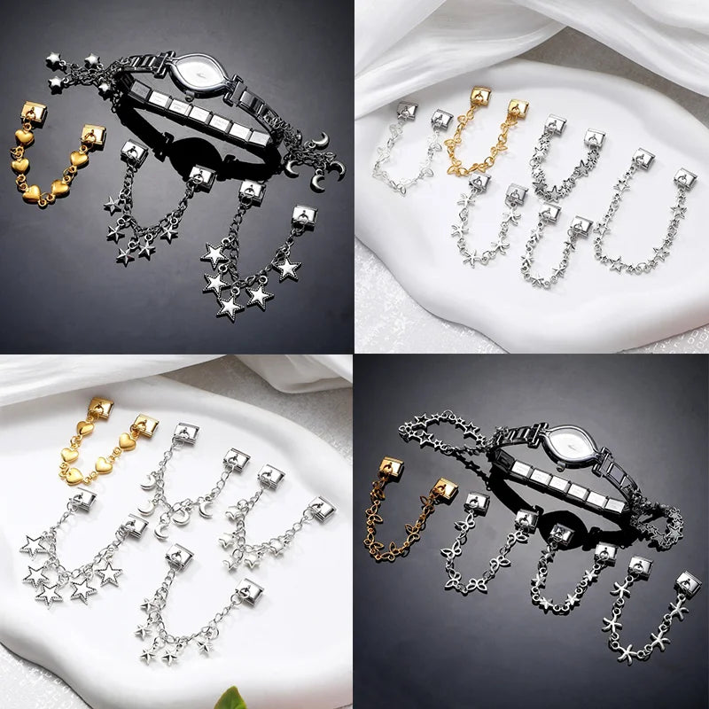New Glitter Oval Butterfly Star Multielement Chain Tassel Pendant Italian Charm Link Fit 9MM Stainless Steel Bracelet DIY Making Qme