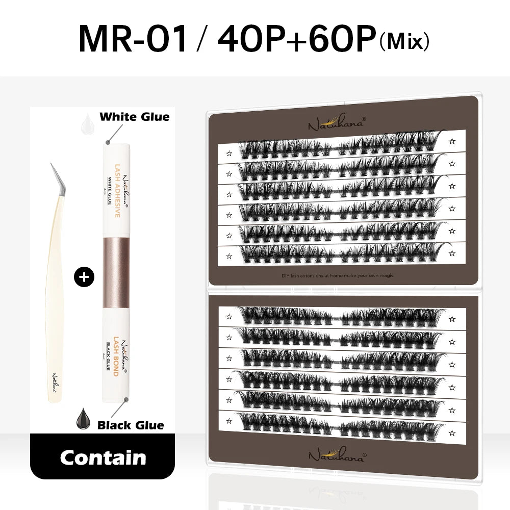 NATUHANA DIY Lash Extension Individual Lashes Cluster Mix Eyelashes Qme MR01 KIT MIX