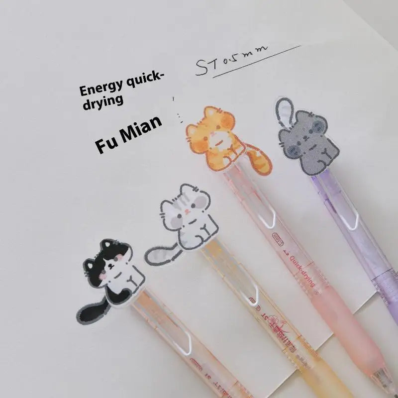1 Gel Pen Cute Wagging Tail Cat Cartoon Automatic Black Kawaii Qme