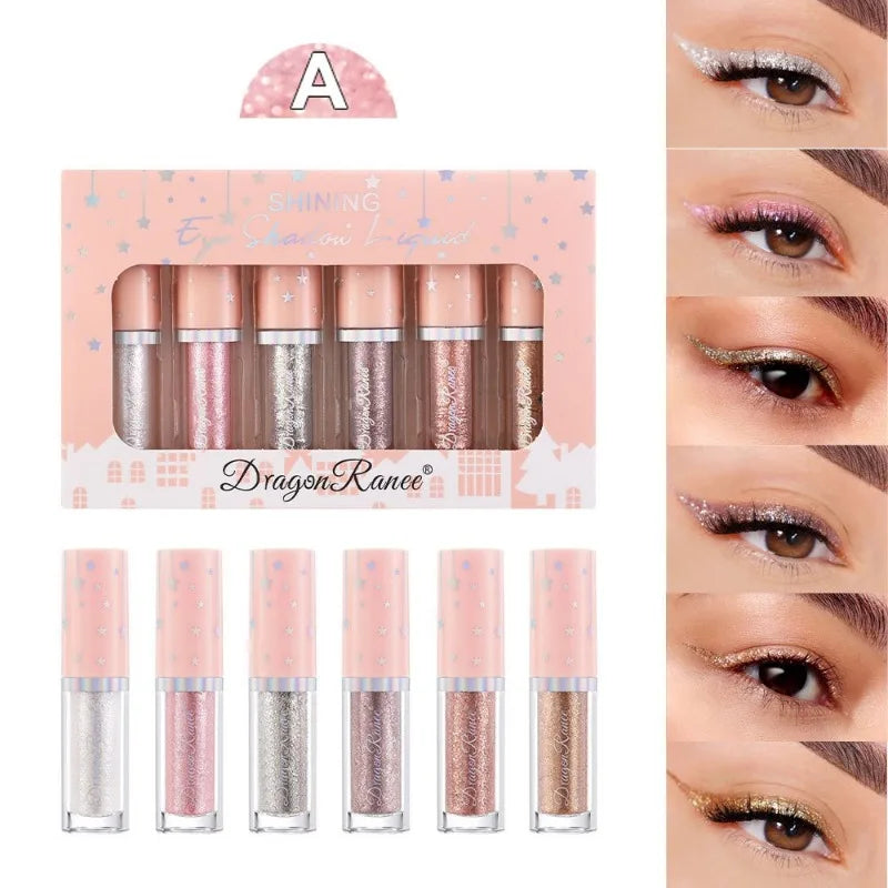 Set of 6pcs Supershiny Diamond Liquid Eyeshadow Sequins Eyeliner Silkworm Pens Highlighter Brightening Eye Shadow Glitter Makeup Qme