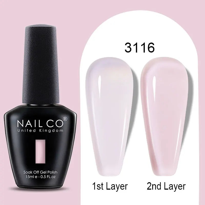NAILCO Rubber Base Gel Polish Milky Pink Jelly White Beige 6Colors