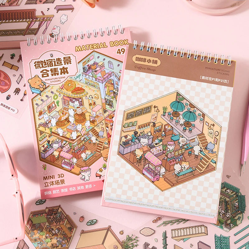 Sunny Town Series miniature scene creation sticker book for DIY handbook Students Back-to-school season Gifts Qme