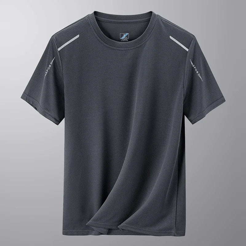 Men's Short Sleeve T-Shirt Summer Pure Color Loose High Elastic Quick Dry Sport Casual Fitness Half Sleeve Top Casual T-shirt Qme Grey 4XL