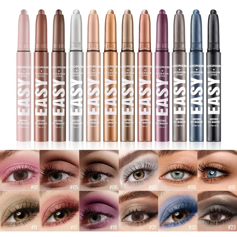 Smoky Dark Black Eyeshadow Pencil Stick Waterproof Pearlescent Matte Metallic Glitter Eye Shadow Highlighter Pen Make Up Tool Qme