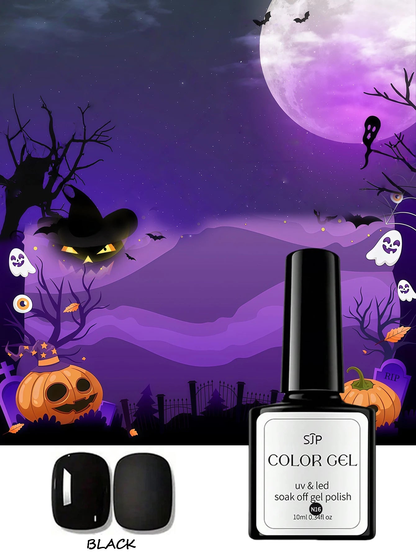 1 Halloween Gel Nail Polish Includes Witch Purple White Vampire Blood Qme black