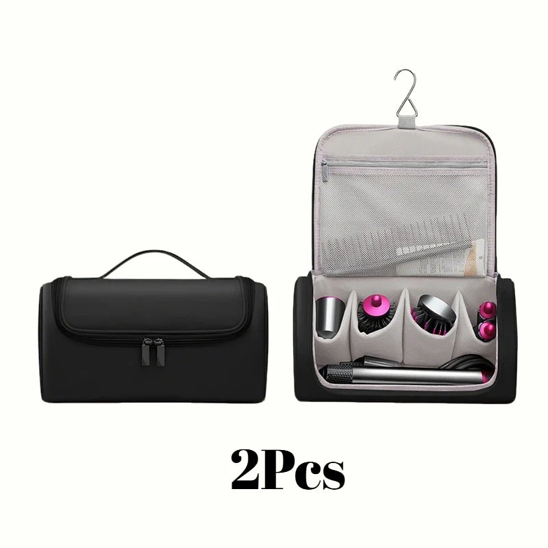 1 Hideable Hook Hair Dryer Case Waterproof Large Capacity Travel Qme Black 2Pcs 36.5x14x16.5cm