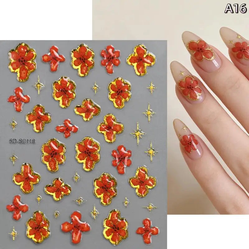 Blossom Floral Nail Stickers Bronzing 5D Spring Summer Petal Qme A16