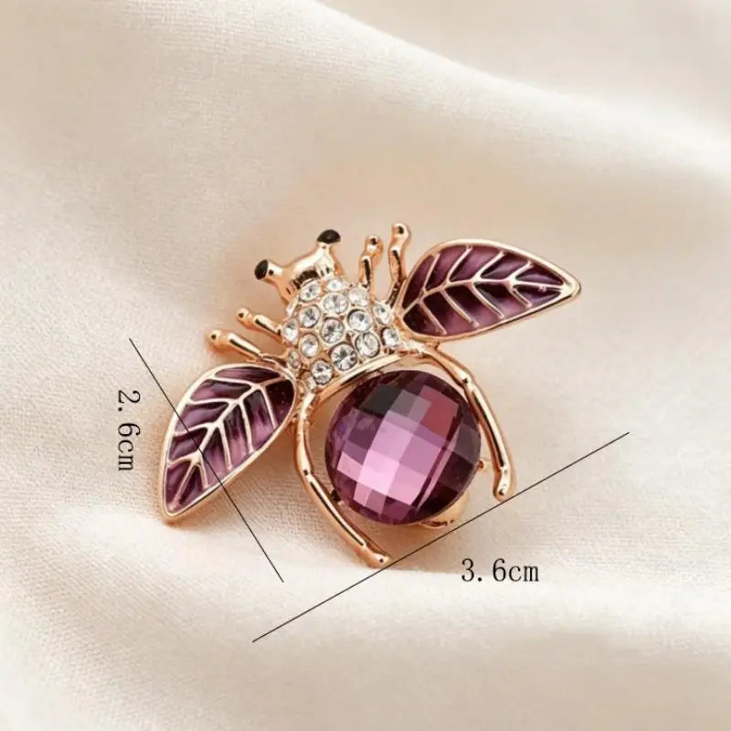 Rose Gold Plated Purple Crystal Bee Brooch With Rhinestone Enamel Wings For Wedding Party Daily Wear Qme style 1