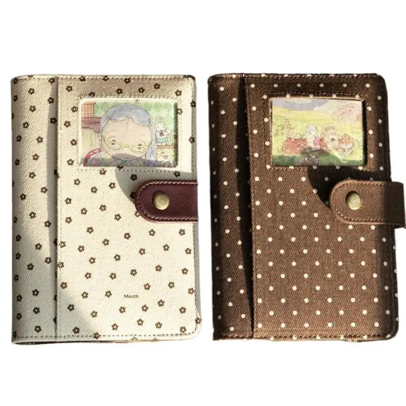 Retro Canvas Notebook Cute Polka Dot Print Snap Closure Cartoon Photo Qme