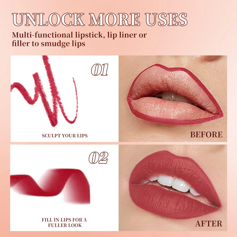 QIBEST Tapered Gradient Lipstick Lipliner Lasting Matte Nude Brown Lip Stain Waterproof Contouring Tint Lipliner Cosmetics Qme