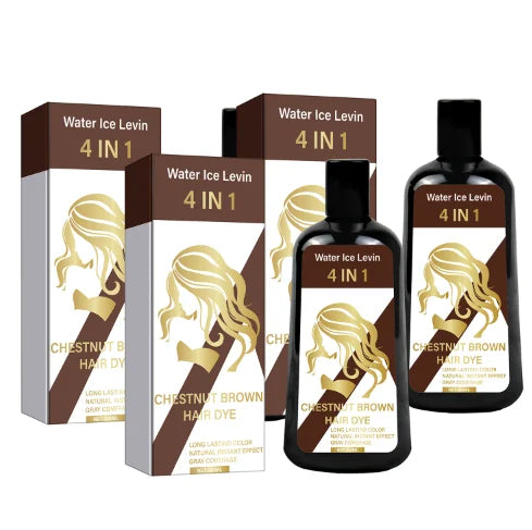 4-in-1 Chestnut Brown Hair Dye Shampoo for Long-Lasting Color & Natural Instant Gray Coverage, Ginger & Ginseng Enriched. Qme Smoothing & Straightening