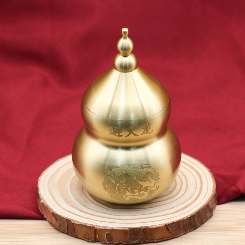 Feng Shui Chinese Brass Wu Lou Gourd Treasure Statue Table Bookshelf Qme