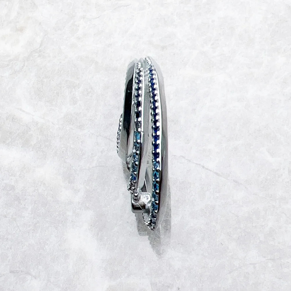 Creole Hoop Earrings Wave with Blue Stones Europe Style Fine Jewelry For Women Bohemia Gift In Solid 925 Sterling Silver Qme