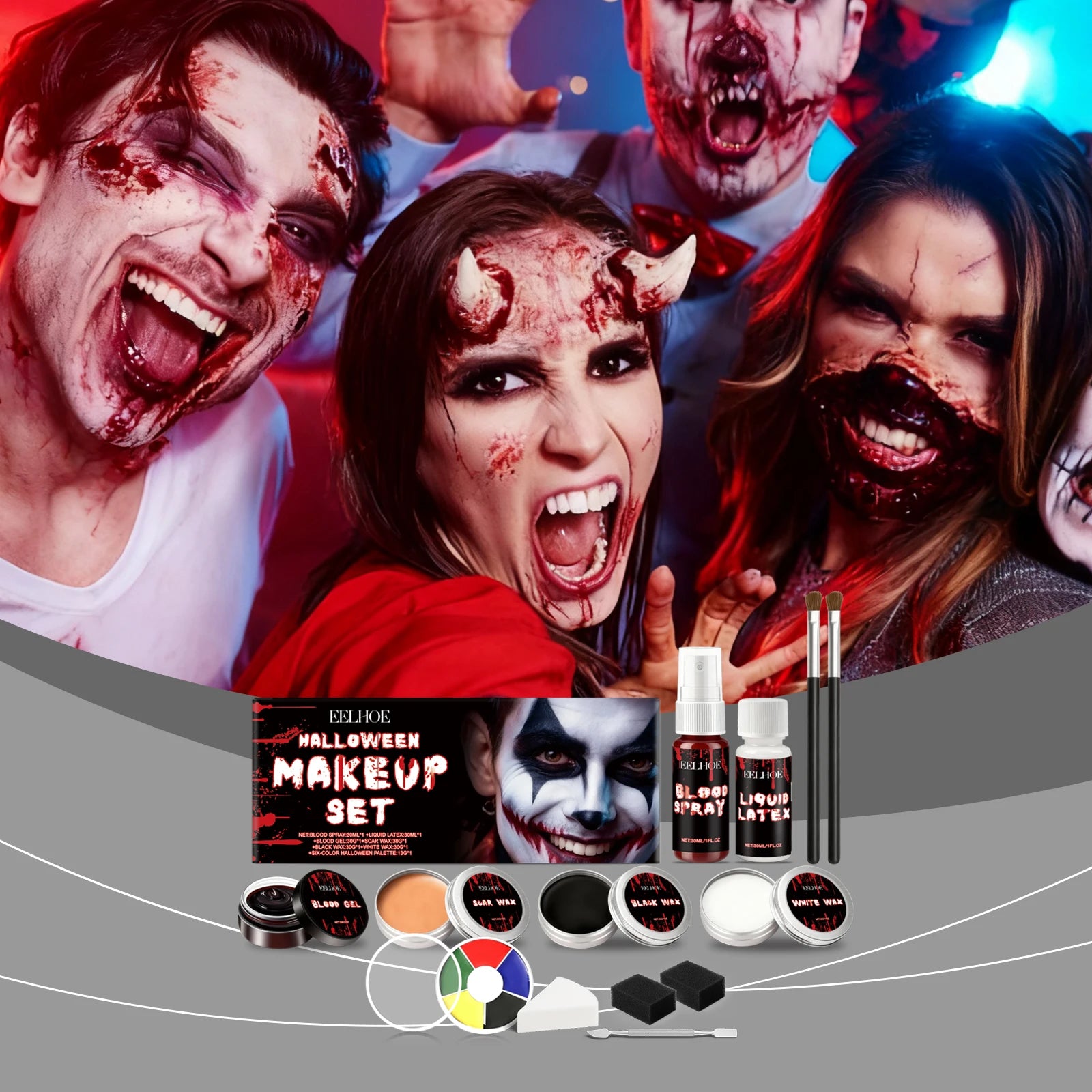 7-in-1 Halloween Makeup Set Realistic Face Body Paint Long Lasting SFX Kit For Cosplay Zombie Vampire Clown Costume Party Qme