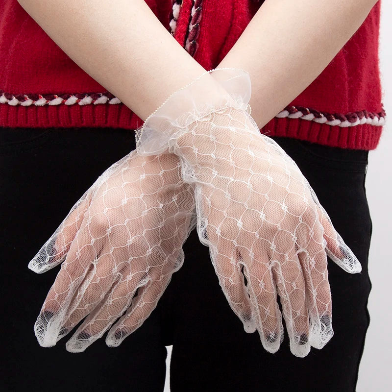 1 Pair Women Sexy Lace Fashion Black Gloves Transparentes Mesh Tulle Qme