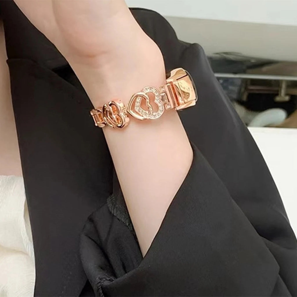 Strap For Xiaomi Mi Band 8 7 Watch Band For Mi Band 5/6/4/3 Fashion INS Love Heart Metal Bracelet Miband Smartwatch Accessories Qme