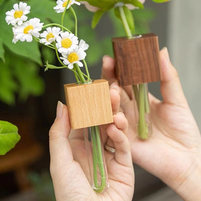 1/2pcs Wooden Magnetic Test Tube Vase Refrigerator Magnet DIY Flower Arrangement Simulation Flower Vase Home Kitchen Decoration Qme