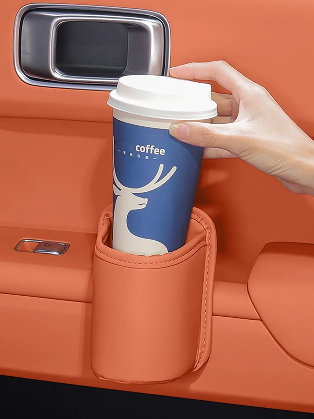 PU Leather Car Cup Holder Storage 2-in-1 Beverage Box High-end Mobile Qme