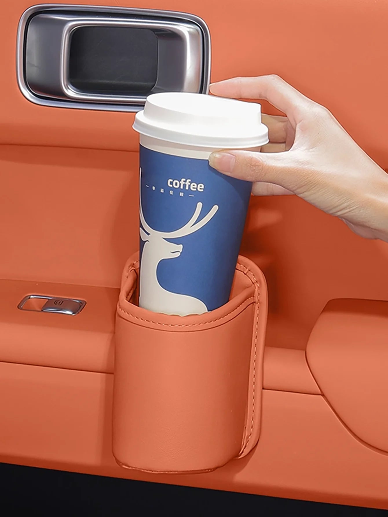 PU Leather Car Cup Holder Storage 2-in-1 Beverage Box High-end Mobile Qme