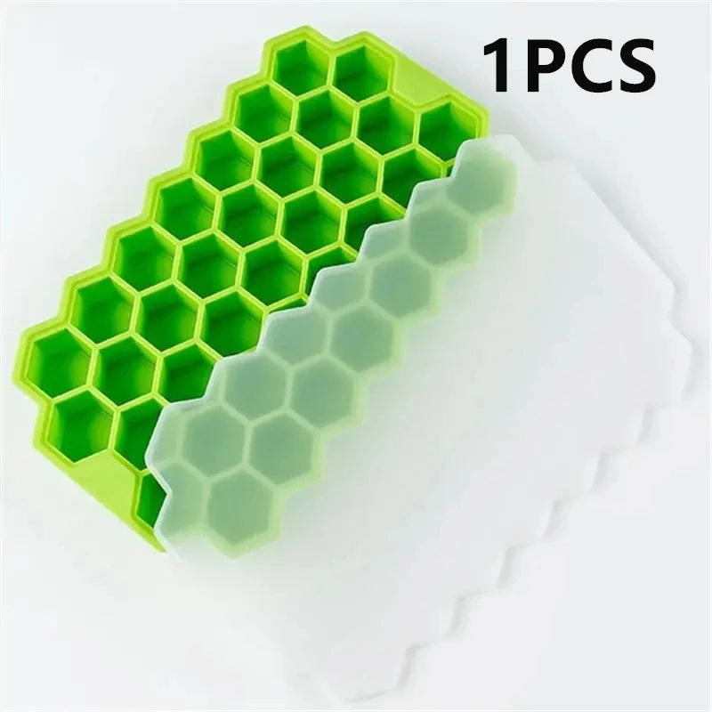 Large-capacity Silicone Ice Trays Mold Reusable Honeycomb Ice Cube Maker Food Grade Ice Maker with Lids Popsicle Mould Ice Mold Qme 1PCS