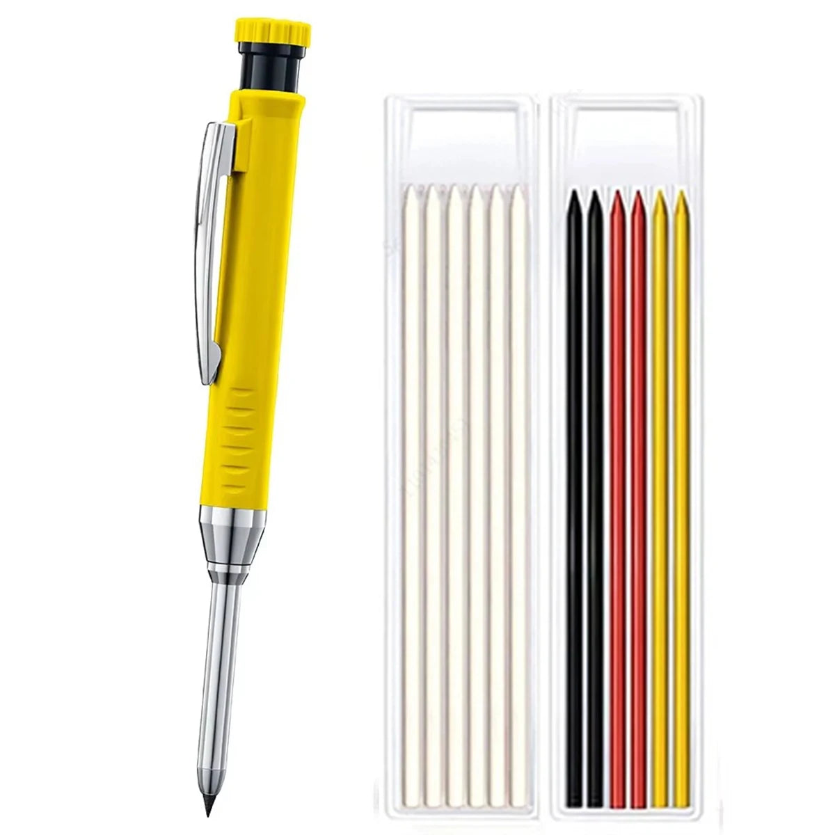 Carpenter Mechanical Pencil 2.8mm with Sharpener & Refills,for Woodworking Construction Long Head Carpenter Pencil Stationery Qme 1yellow pen-2refills