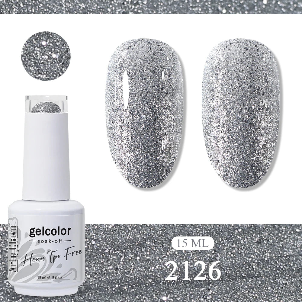 Arte Clavo Glitter Gel Nail Polish HEMA TPO Sliver Champagne Qme 2126