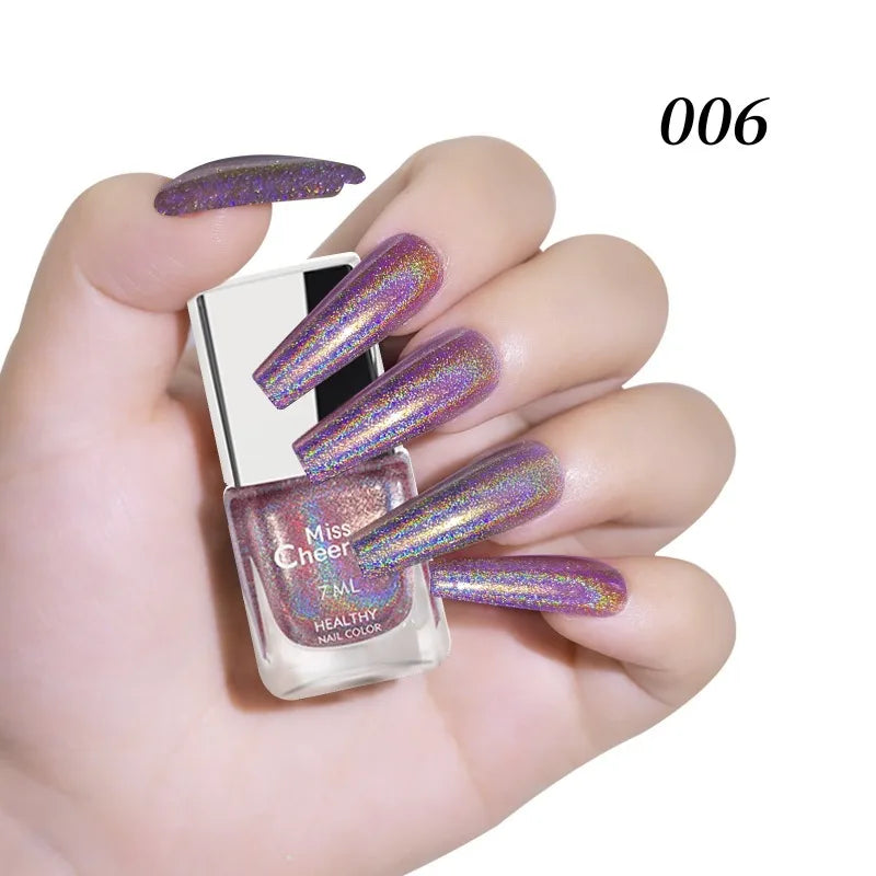 Rainbow Sparkle Holographic Nail Polish 7ml Multichrome Laser Glitter Nail Lacquer Quick-Dry Salon Professional Nail Art Polish Qme 06