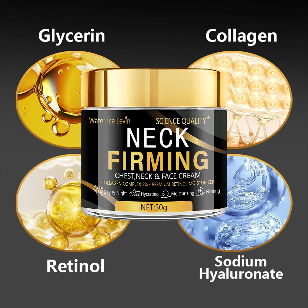 Water Ice Levin’s collagen-retinol blend moisturizes and tightens skin on chest, neck, and face. All-day use Qme