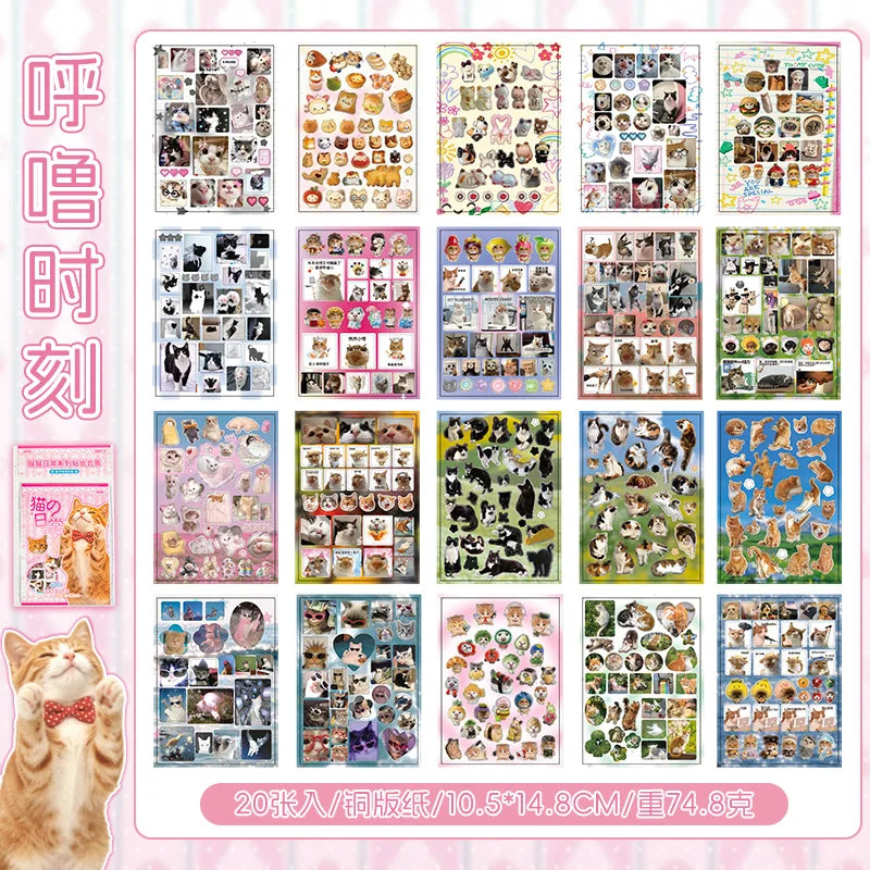 20/40Pcs Cat Daily Series Cute PET Die Cut Stickers Book for Handmade Scrapbooking Japanese Stationery Supplies Decorative Diary Qme A