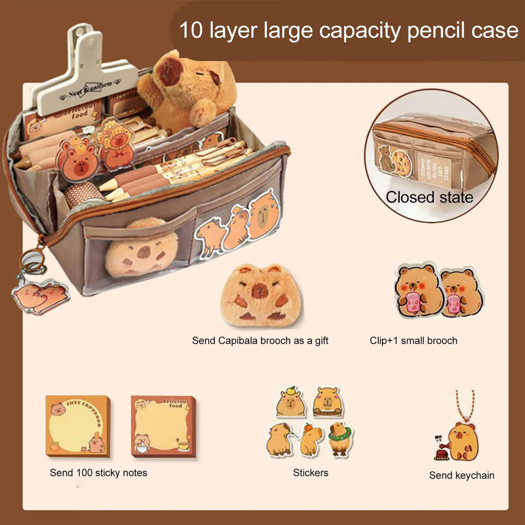Pen Case Capybara Zipper Pencil Box Cartoon Stationery Makeup Bag School Supplies for Travel Student Teacher Kindergarten Qme