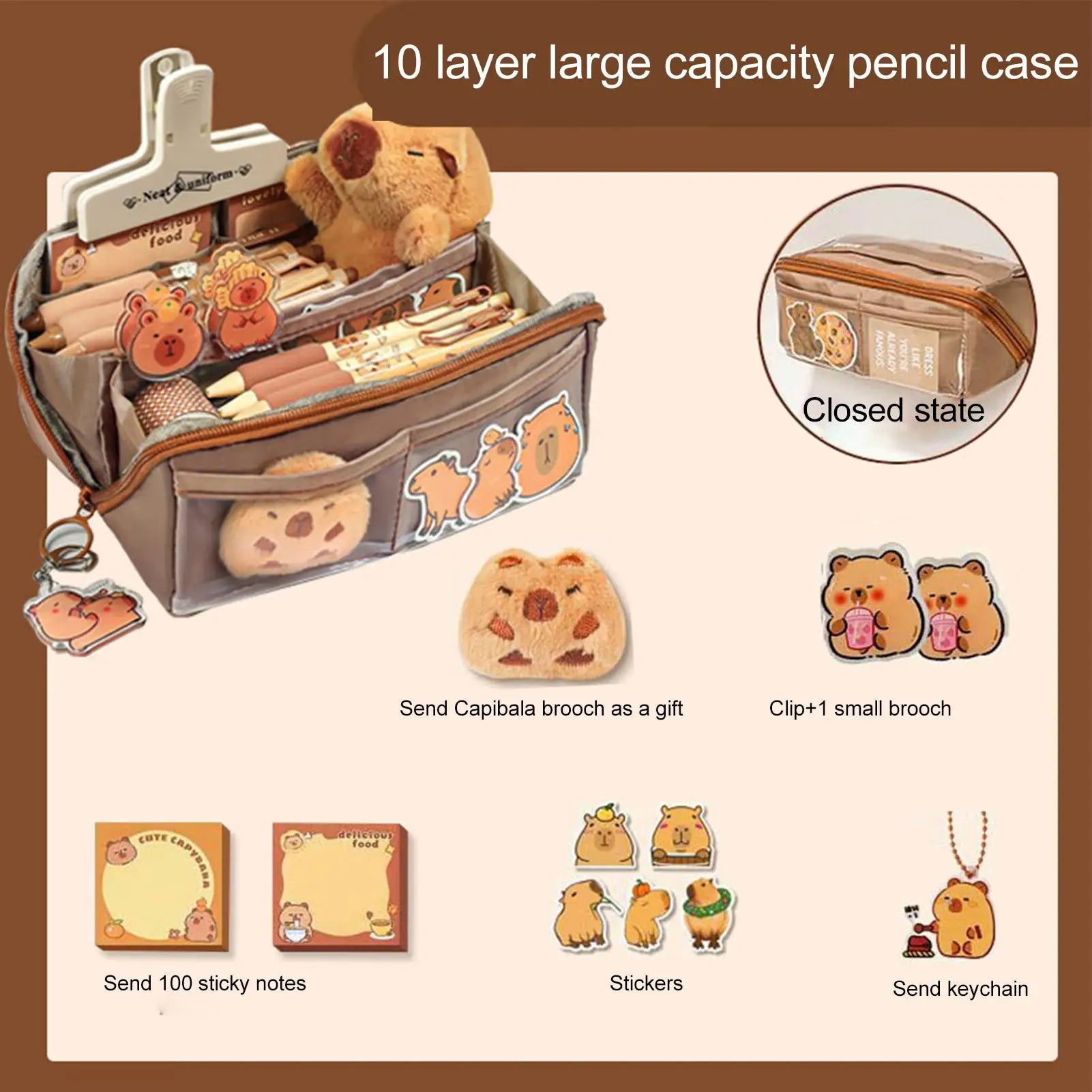 Pen Case Capybara Zipper Pencil Box Cartoon Stationery Makeup Bag School Supplies for Travel Student Teacher Kindergarten Qme