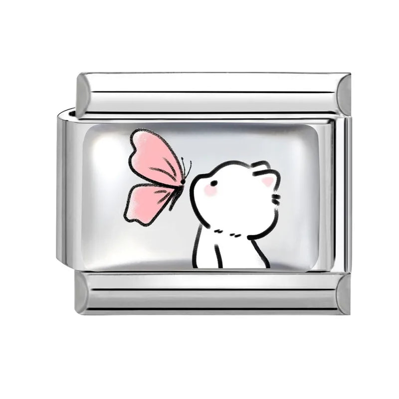 Fashion Pink Heart Dogs Cats Colorful Pets Animals Italian Charm Fit 9mm Stainless Steel Women Fashion Bracelet DIY Jewelry Gift Qme S 7