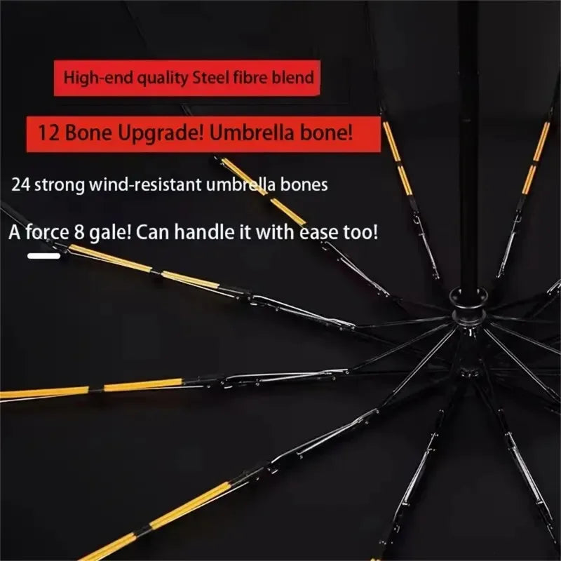 Semi Automatic 3-Fold Umbrella Durable 12-Bone Frame UV-Resistant Qme